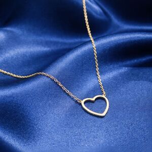 Heart Necklace Hollow Heart Charm Delicate Gold Jewelry, 18K Gold Plated Pendant